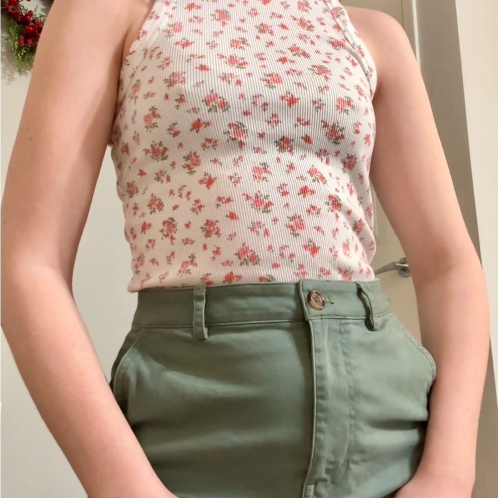 Floral Print Ribbed Tank Top
